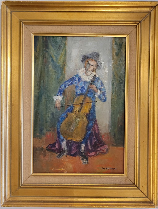 Hst Charles Pollaci (1907-1989) Harlekijn speelt contrabas.

