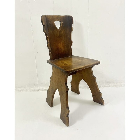 Image 1 of Set van 8 vintage brutalistische eiken stoelen, jaren 1940