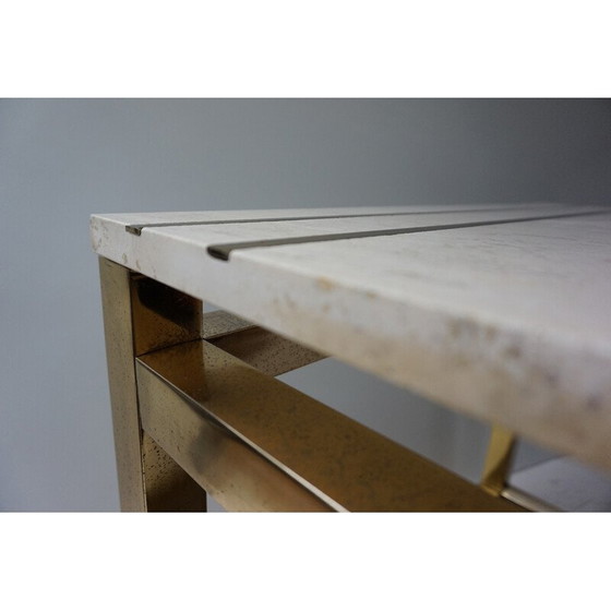Image 1 of Vintage bijzettafel in travertijn, goud, glas en messing van Alain Delon voor Maison Jansen, jaren 1970