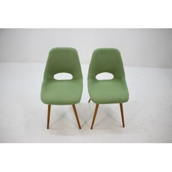 Image 1 of Set van 4 vintage stoelen in groene stof en hout 1960