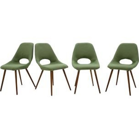 Image 1 of Set van 4 vintage stoelen in groene stof en hout 1960