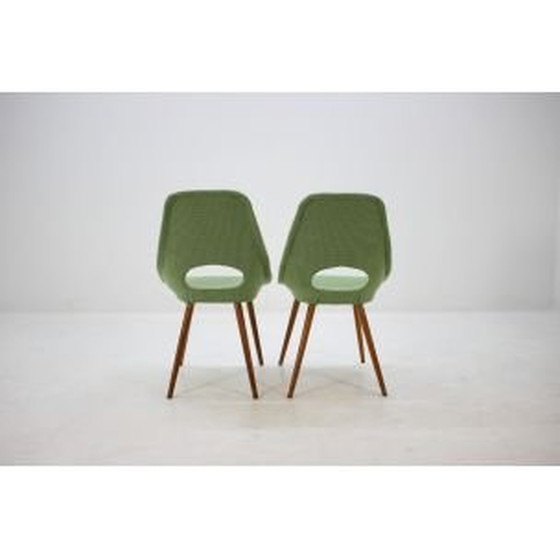 Image 1 of Set van 4 vintage stoelen in groene stof en hout 1960