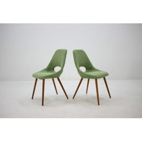 Image 1 of Set van 4 vintage stoelen in groene stof en hout 1960