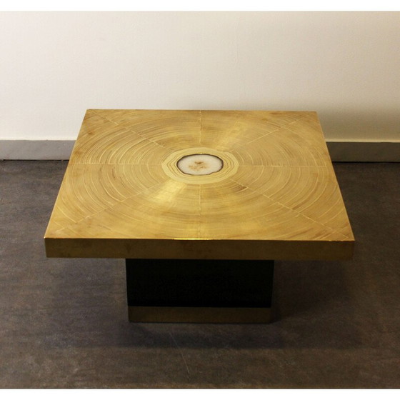 Image 1 of Vintage salontafel in gegraveerd messing en agaatsteen van Lova Creation, 1970