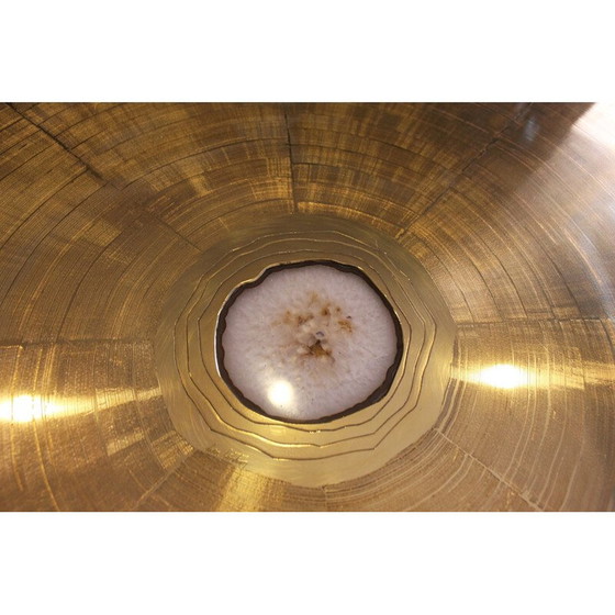 Image 1 of Vintage salontafel in gegraveerd messing en agaatsteen van Lova Creation, 1970