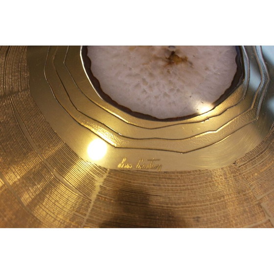 Image 1 of Vintage salontafel in gegraveerd messing en agaatsteen van Lova Creation, 1970