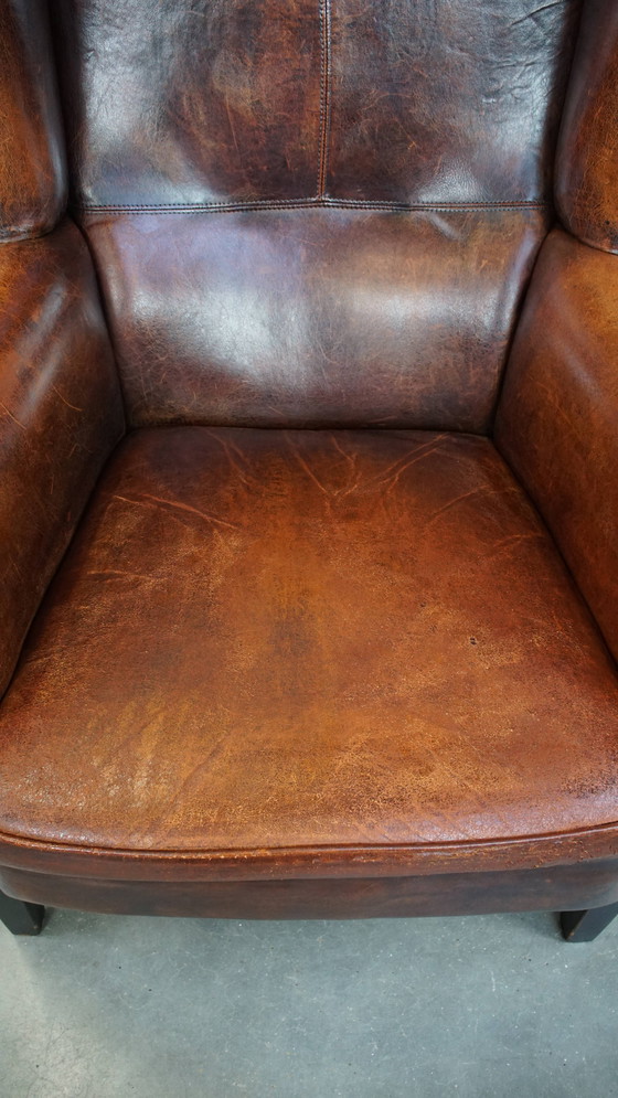 Image 1 of Grote Vintage Schapenleren Oorfauteuil