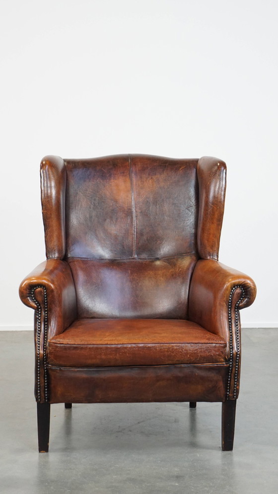 Image 1 of Grote Vintage Schapenleren Oorfauteuil