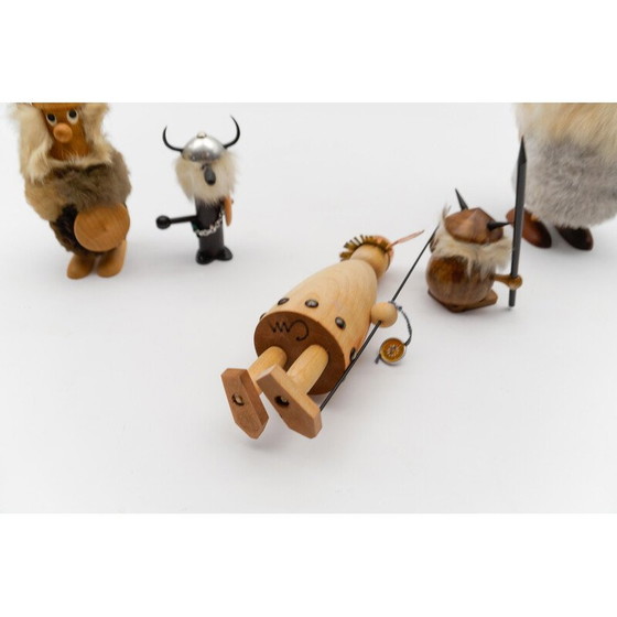 Image 1 of Set van 6 vintage houten vikingen, 1950