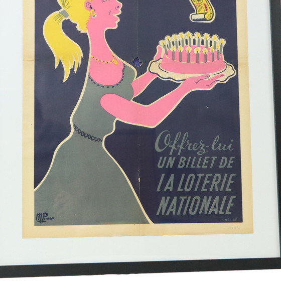 Image 1 of Ingelijste Reclame Poster Loterie Fifties M. Pineau