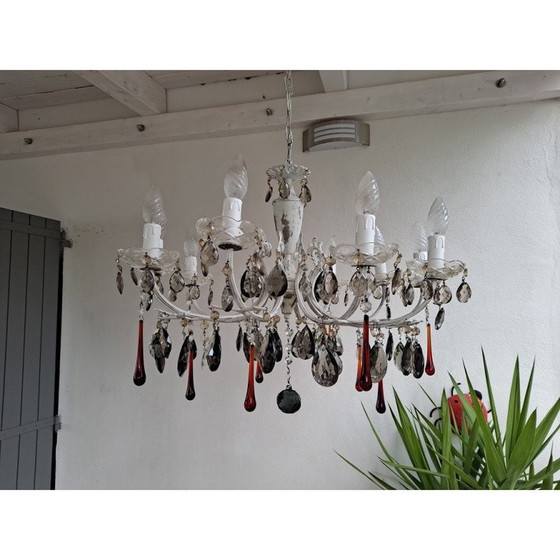 Image 1 of Vintage Italiaanse 10-lichts rode kristallen kroonluchter, 1920