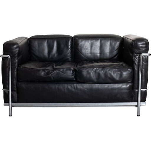 Vintage Lc2 leren en stalen buisbank voor Cassina, 1928