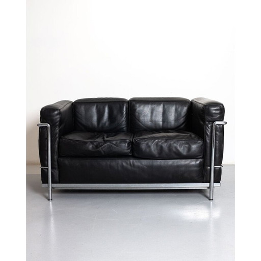 Vintage Lc2 leren en stalen buisbank voor Cassina, 1928