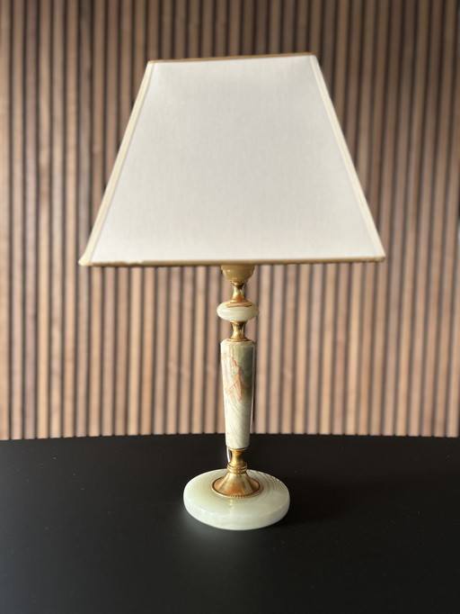 Vintage Schemerlamp/Tafellamp Met Onyx Voet