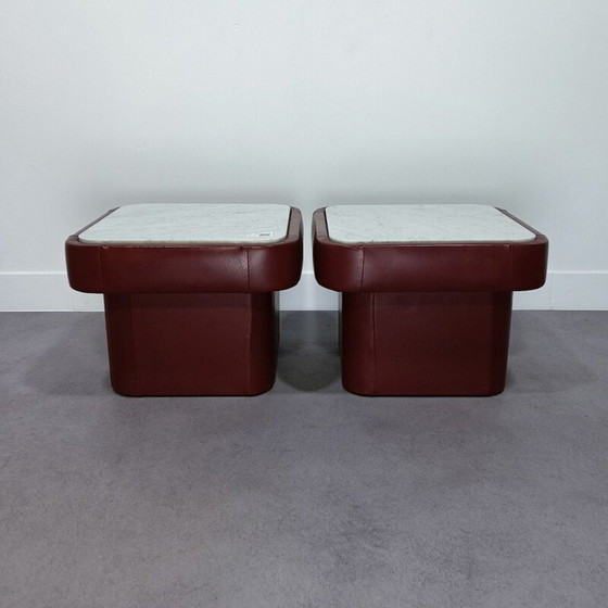 Image 1 of Paar vintage witte Carrara marmeren bijzettafels van De Sede, Zwitserland 1970