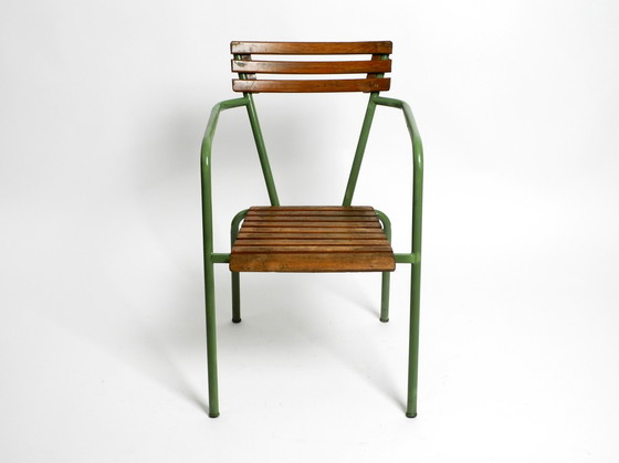 Image 1 of Vier stapelbare Mid Century bistrostoelen van metaal en hout - Made in Italy