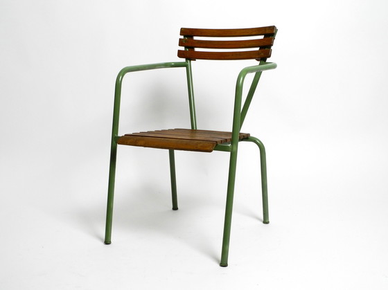 Image 1 of Vier stapelbare Mid Century bistrostoelen van metaal en hout - Made in Italy