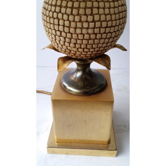 Image 1 of Vintage houten, messing en metalen "ananaspoten" tafellampen van Maison Charles, 1960