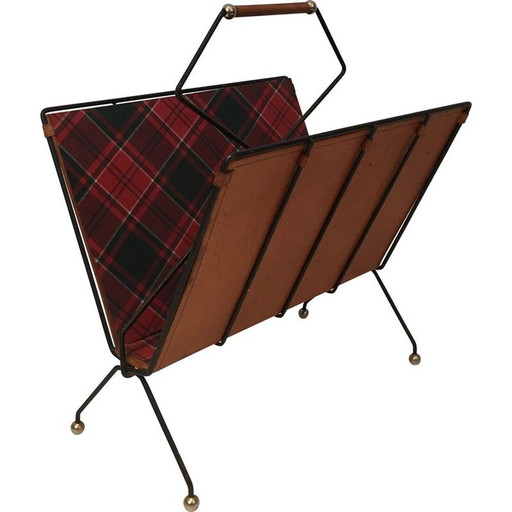 Vintage tijdschriftenrek in zwart gelakt metaal, Frankrijk 1950