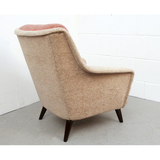 Image 1 of Tweekleurige fauteuil in beige en lichtroze fluweel - jaren 1950