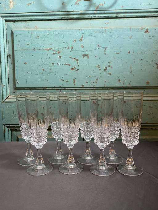 8X Crystal D'Arques Pompadour Champagneflutes