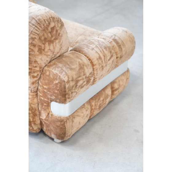 Image 1 of Vintage chenille fauteuil in geborsteld aluminium, Italië 1970