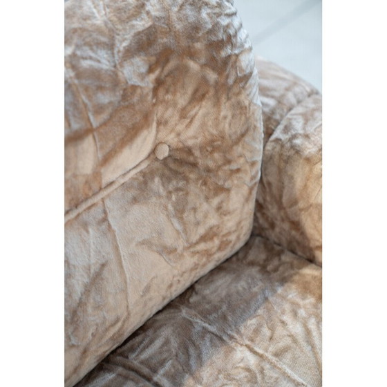 Image 1 of Vintage chenille fauteuil in geborsteld aluminium, Italië 1970