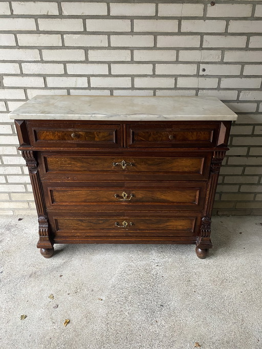 Antieke Ladenkast Commode Met Marmer Blad