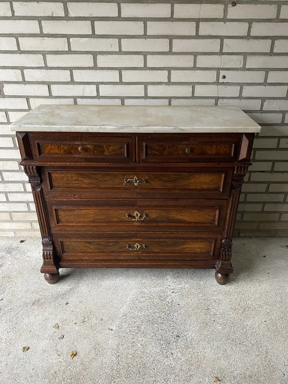 Image 1 of Antieke Ladenkast Commode Met Marmer Blad