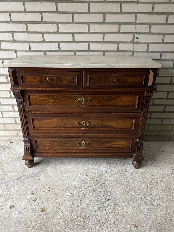 Image 1 of Antieke Ladenkast Commode Met Marmer Blad