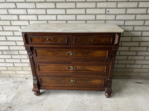 Antieke Ladenkast Commode Met Marmer Blad