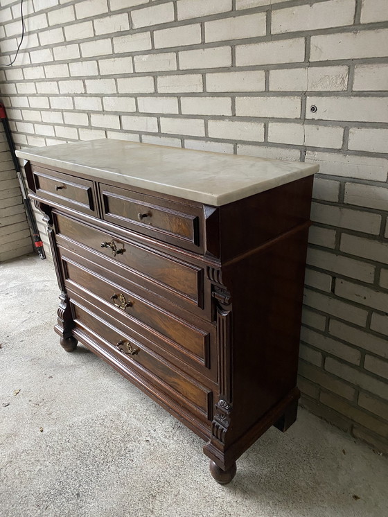 Image 1 of Antieke Ladenkast Commode Met Marmer Blad