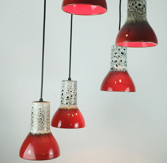Image 1 of 1970S Mid Century Hanglamp 5-lichts cascade lamp met vette Lava keramische kappen