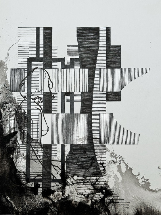 Image 1 of Abstracte inktcompositie met vrouwelijk figuur. - Eugène Eechaut (1928-2019)