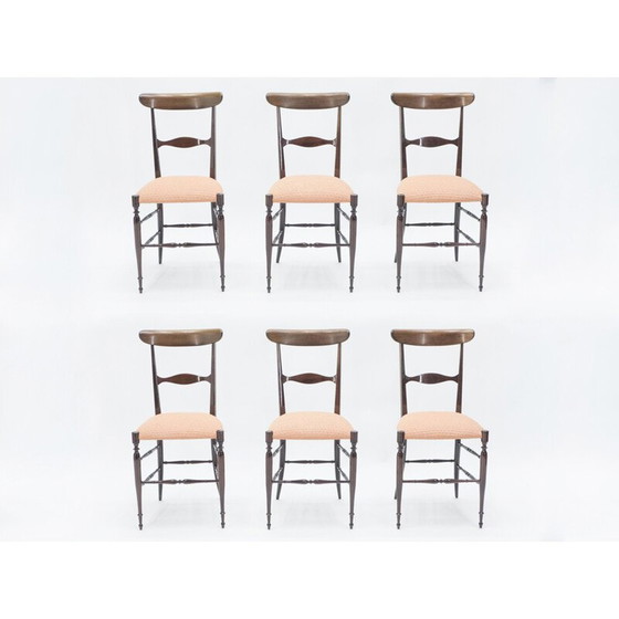 Image 1 of Zeldzame set van 6 walnoten Campanino Chiavari stoelen van Fratelli Levaggi 1950