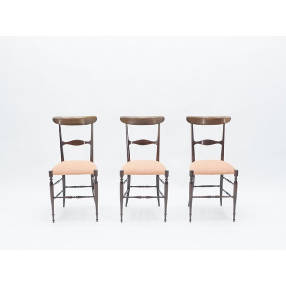 Image 1 of Zeldzame set van 6 walnoten Campanino Chiavari stoelen van Fratelli Levaggi 1950