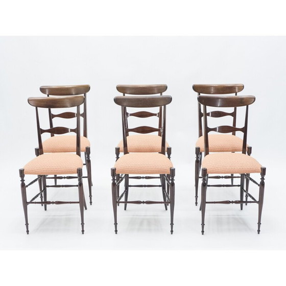 Image 1 of Zeldzame set van 6 walnoten Campanino Chiavari stoelen van Fratelli Levaggi 1950