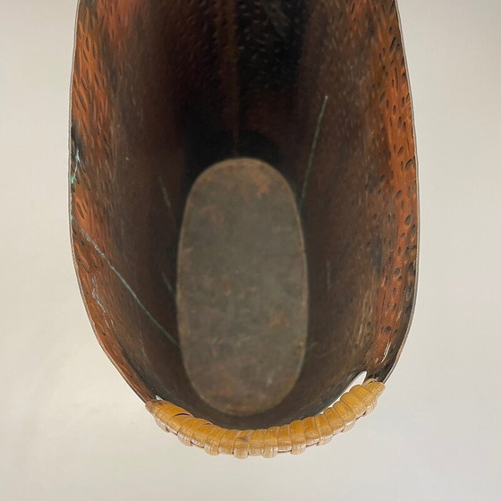 Image 1 of Vintage Bauhaus koper en rotan paraplubak voor Mussbach Metall, Duitsland 1950