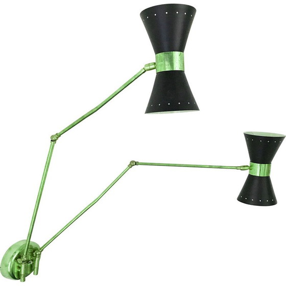 Image 1 of Vintage Diabolo wandlamp van messing en gelakt ijzer, Italië 1950