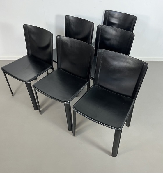 Image 1 of 6 Leren Italiaanse Vintage Cidue Stoelen Chairs 