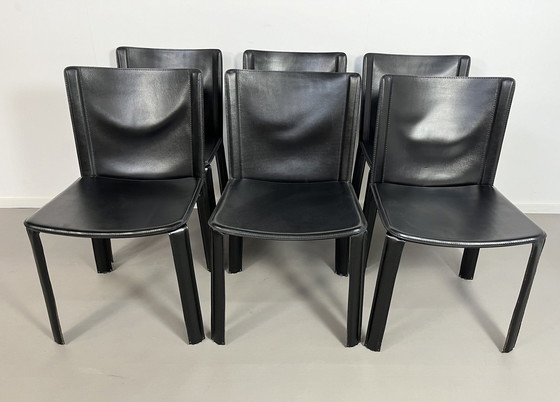 Image 1 of 6 Leren Italiaanse Vintage Cidue Stoelen Chairs 