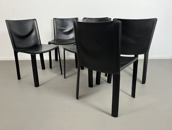 Image 1 of 6 Leren Italiaanse Vintage Cidue Stoelen Chairs 