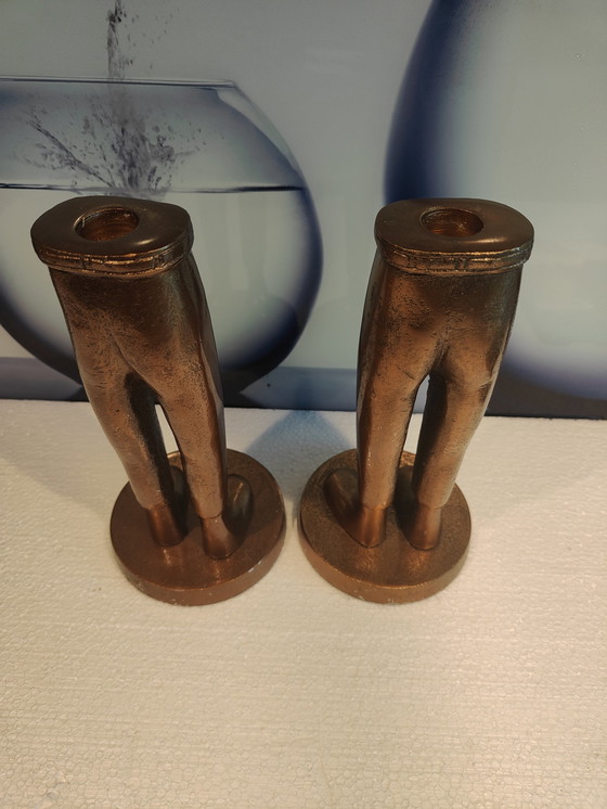 Image 1 of 2  Set Antieke Kandelaars Poten Metalen Zware Kandelaar Voor Een Stokkaars