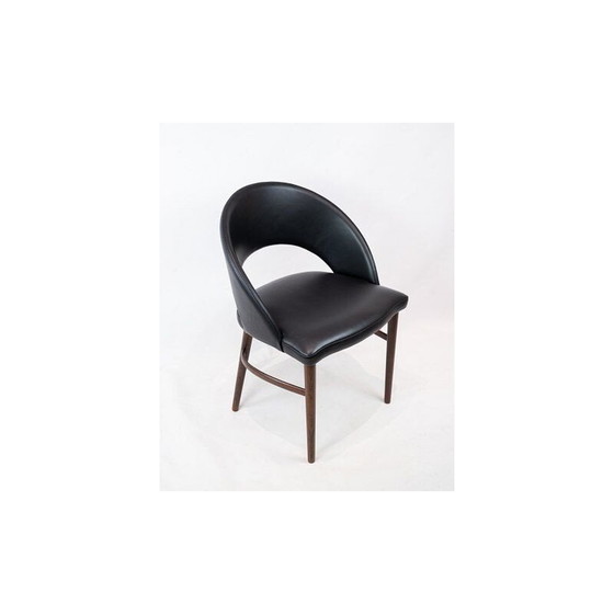 Image 1 of Vintage Fauteuil met zwart leer en poten van rozenhout van Chr. Linneberg,1960