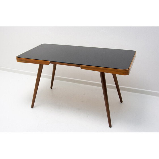 Image 1 of Vintage salontafel in opaxiet glas en beuken voor Interiér Praha, Tsjecho-Slowakije 1960