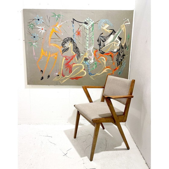 Image 1 of Mid Century beschilderd canvas, jaren 1960