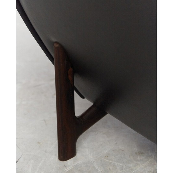 Image 1 of Vintage Adam fauteuil met voetenbank in zwart kunstleer van Kofod Larsen voor Mogens Kold