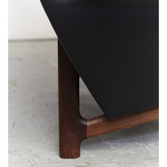 Image 1 of Vintage Adam fauteuil met voetenbank in zwart kunstleer van Kofod Larsen voor Mogens Kold