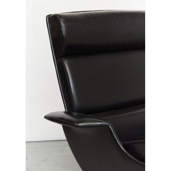 Image 1 of Vintage Adam fauteuil met voetenbank in zwart kunstleer van Kofod Larsen voor Mogens Kold