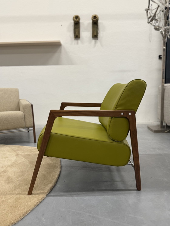 Image 1 of Harvink Fraai Fauteuil Groen Leer Design Stoel